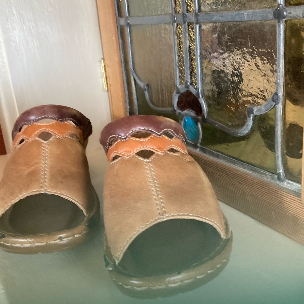 Josef Seibel Brown and Orange Mules